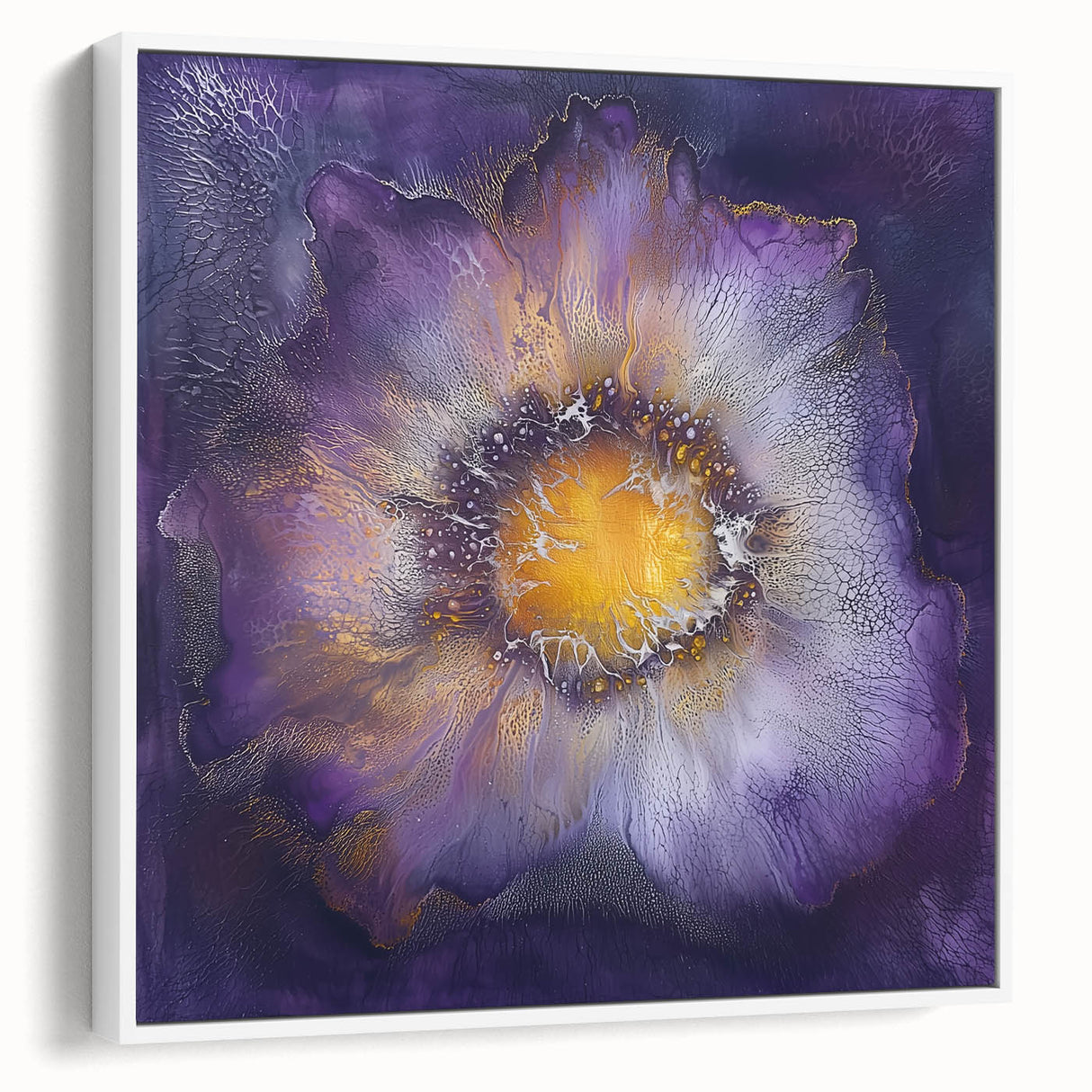 Framed minimalist abstract canvas artwork in a sleek white frame, showcasing a modern design with soft color gradients, ideal for contemporary home decor.