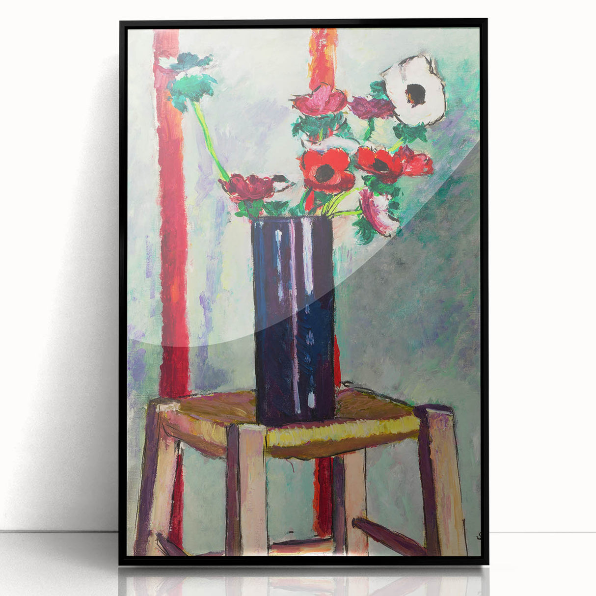 Modern Wall Art - Vibrant Anemones in Dark Vase | Colorful Contemporary Art