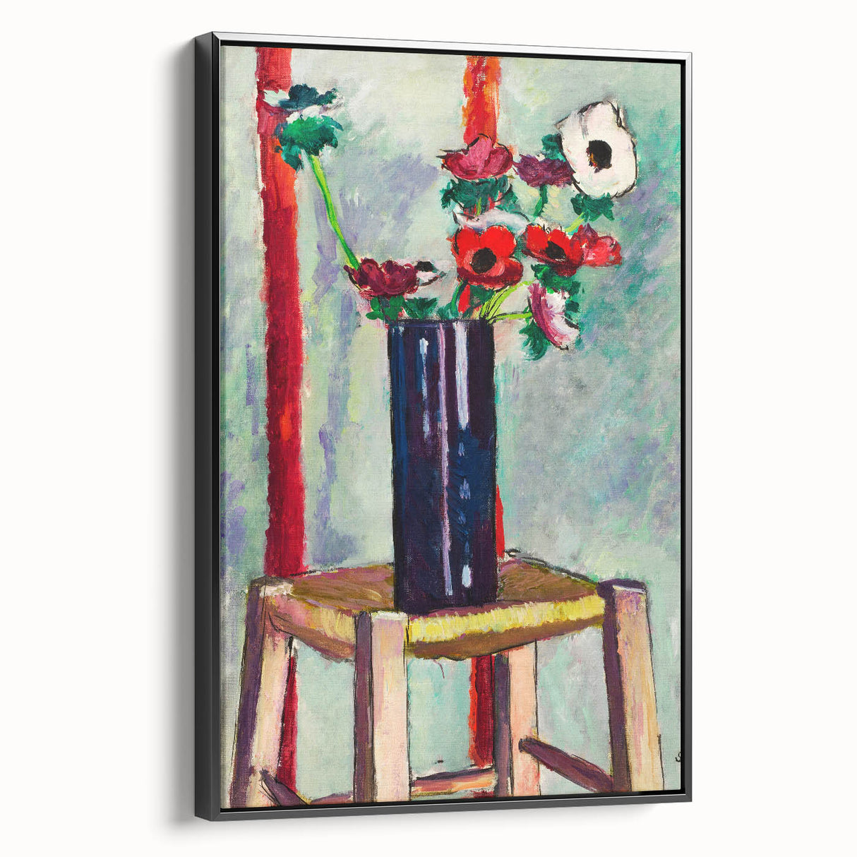 Modern Wall Art - Vibrant Anemones in Dark Vase | Colorful Contemporary Art
