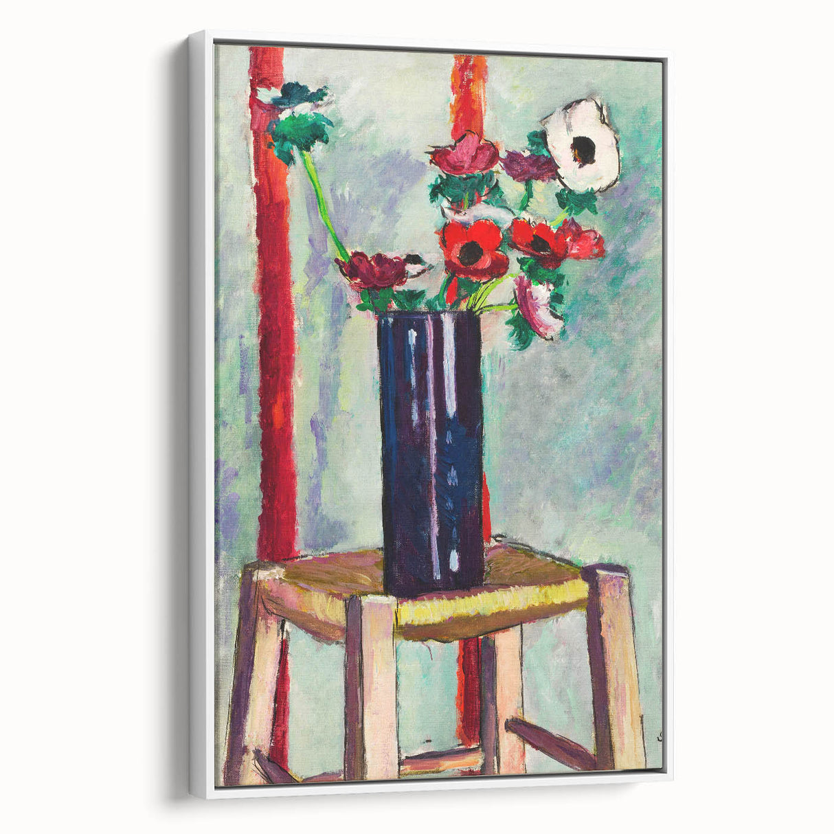 Modern Wall Art - Vibrant Anemones in Dark Vase | Colorful Contemporary Art