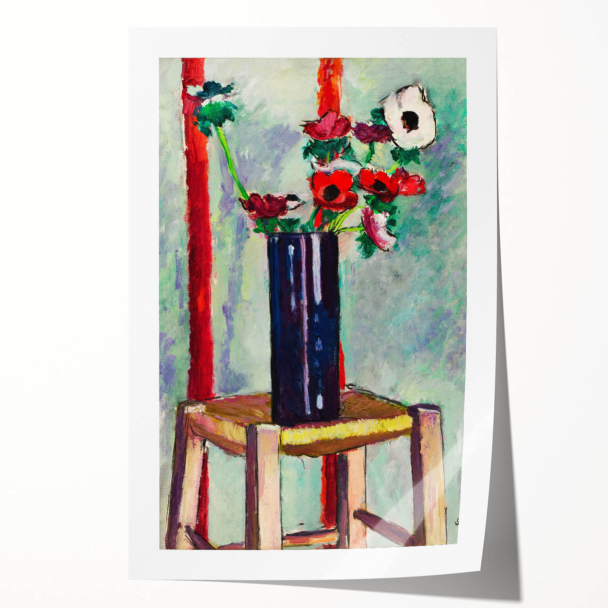 Modern Wall Art - Vibrant Anemones in Dark Vase | Colorful Contemporary Art