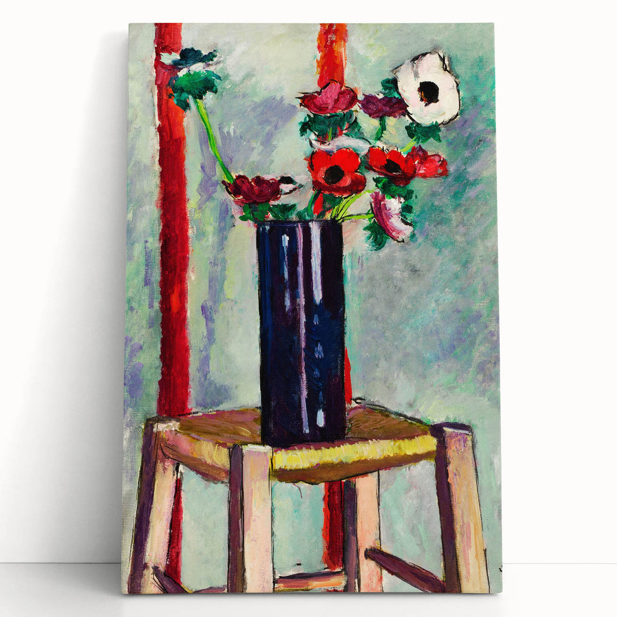 Modern Wall Art - Vibrant Anemones in Dark Vase | Colorful Contemporary Art