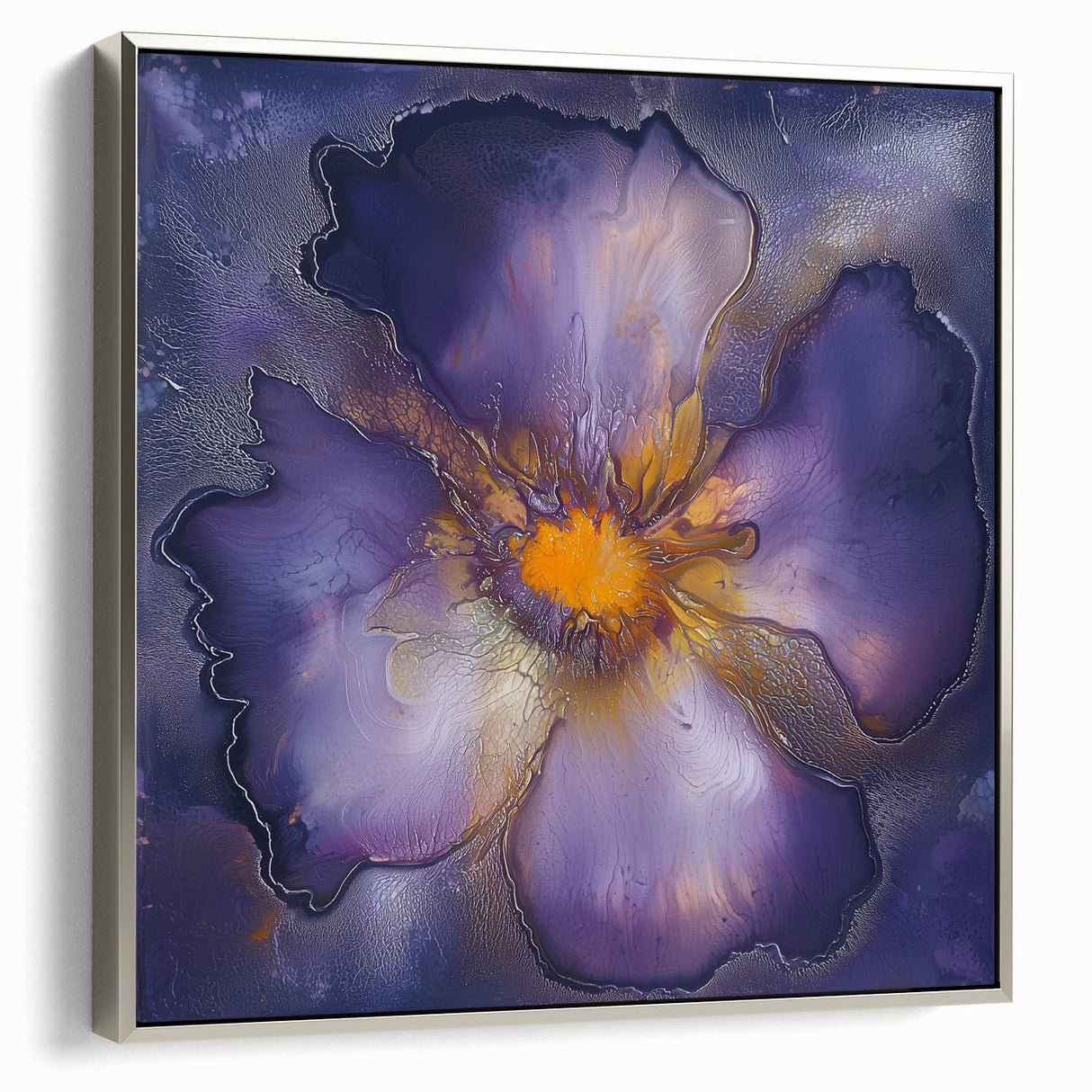 Framed minimalist abstract canvas art with a silver frame, showcasing a sleek side view. Ideal for modern home decor, enhancing contemporary spaces with elegance.