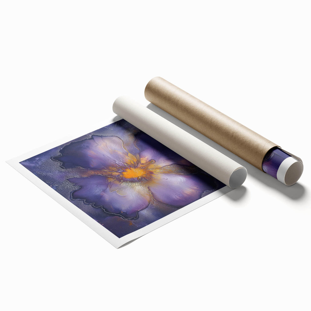 Abstract minimalist rolled print showcasing soft earthy tones and geometric shapes, perfect for modern home decor. Packaged securely in a sturdy cardboard tube for safe delivery.