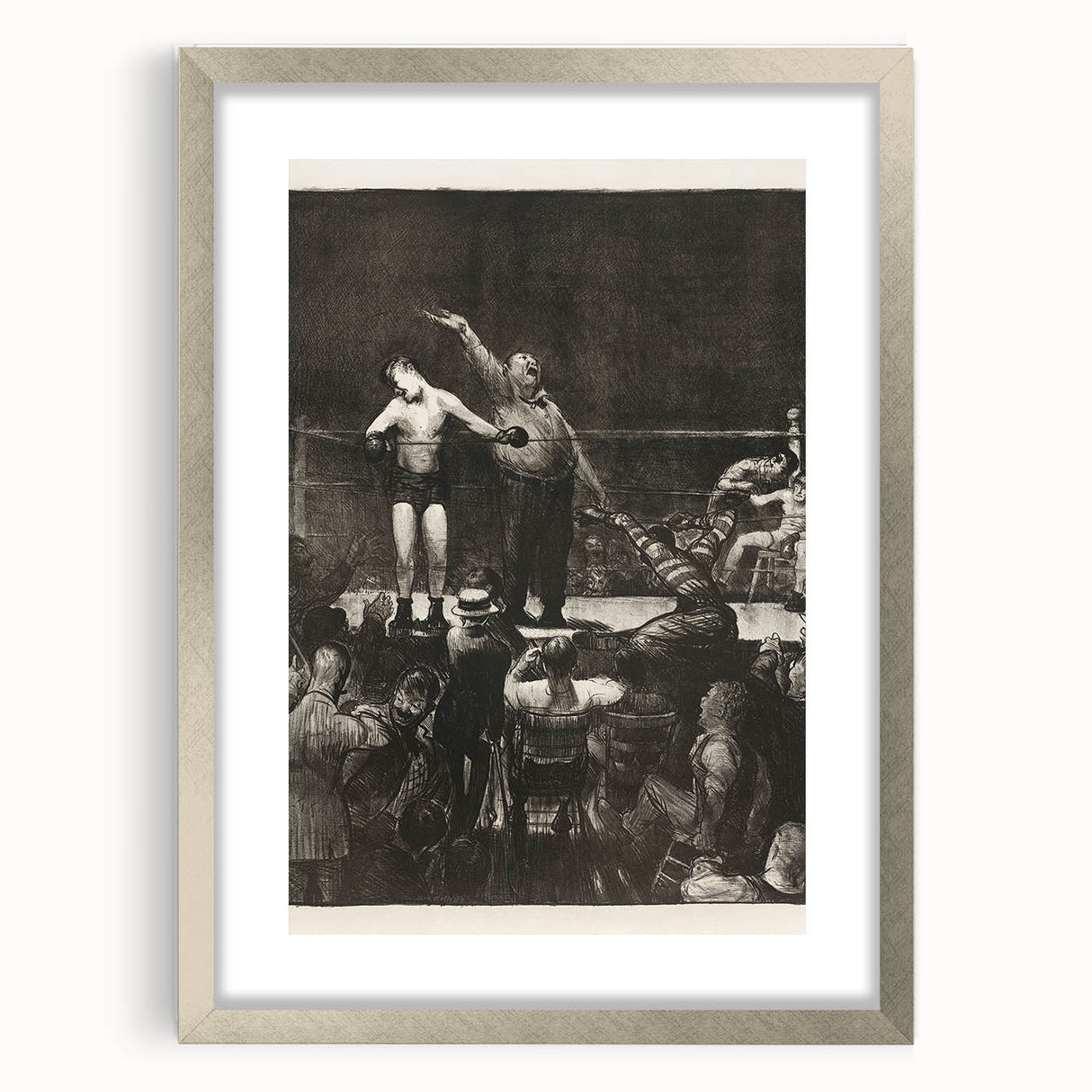 Modern Wall Art - Dramatic Boxing Match Scene | Monochrome Contemporary Print