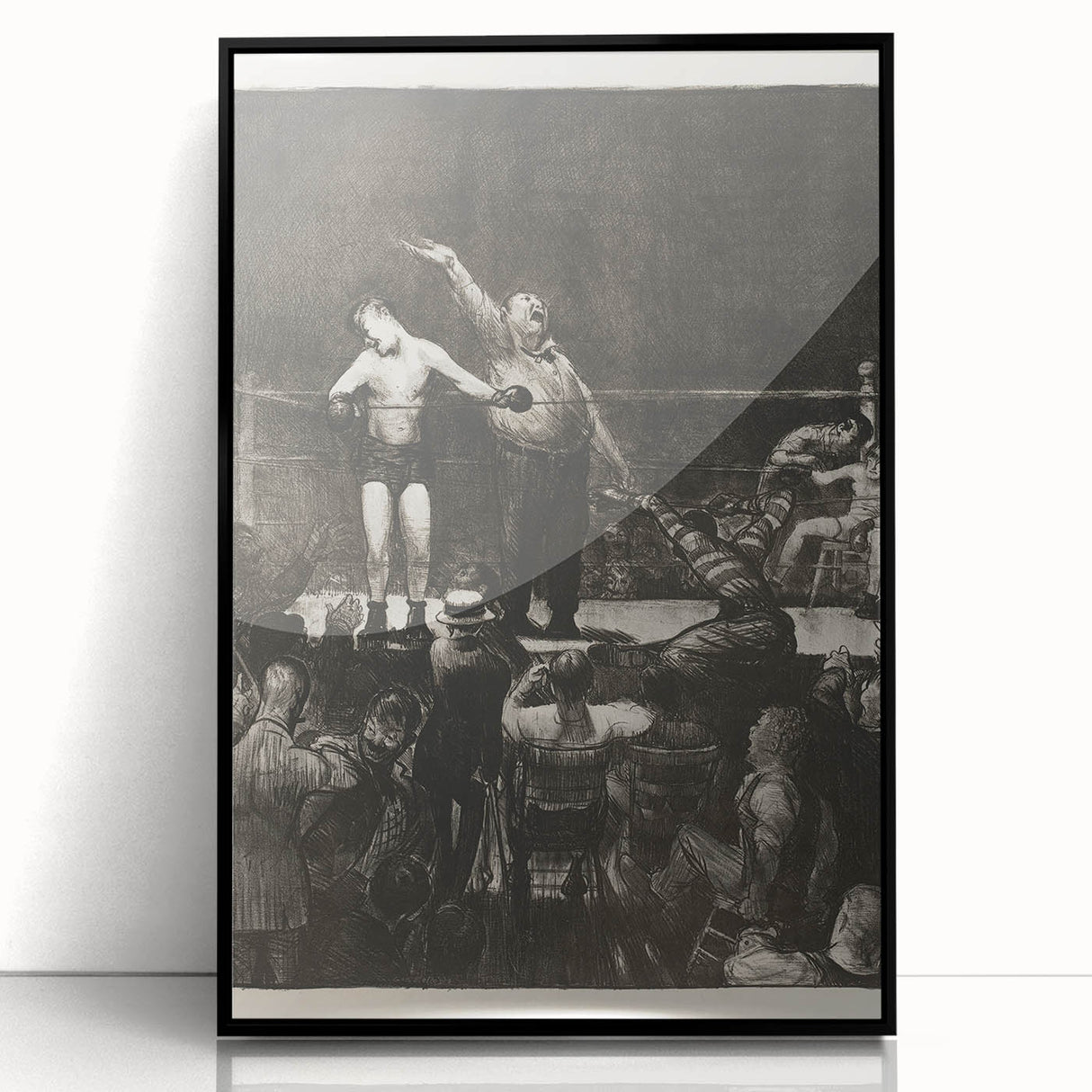 Modern Wall Art - Dramatic Boxing Match Scene | Monochrome Contemporary Print