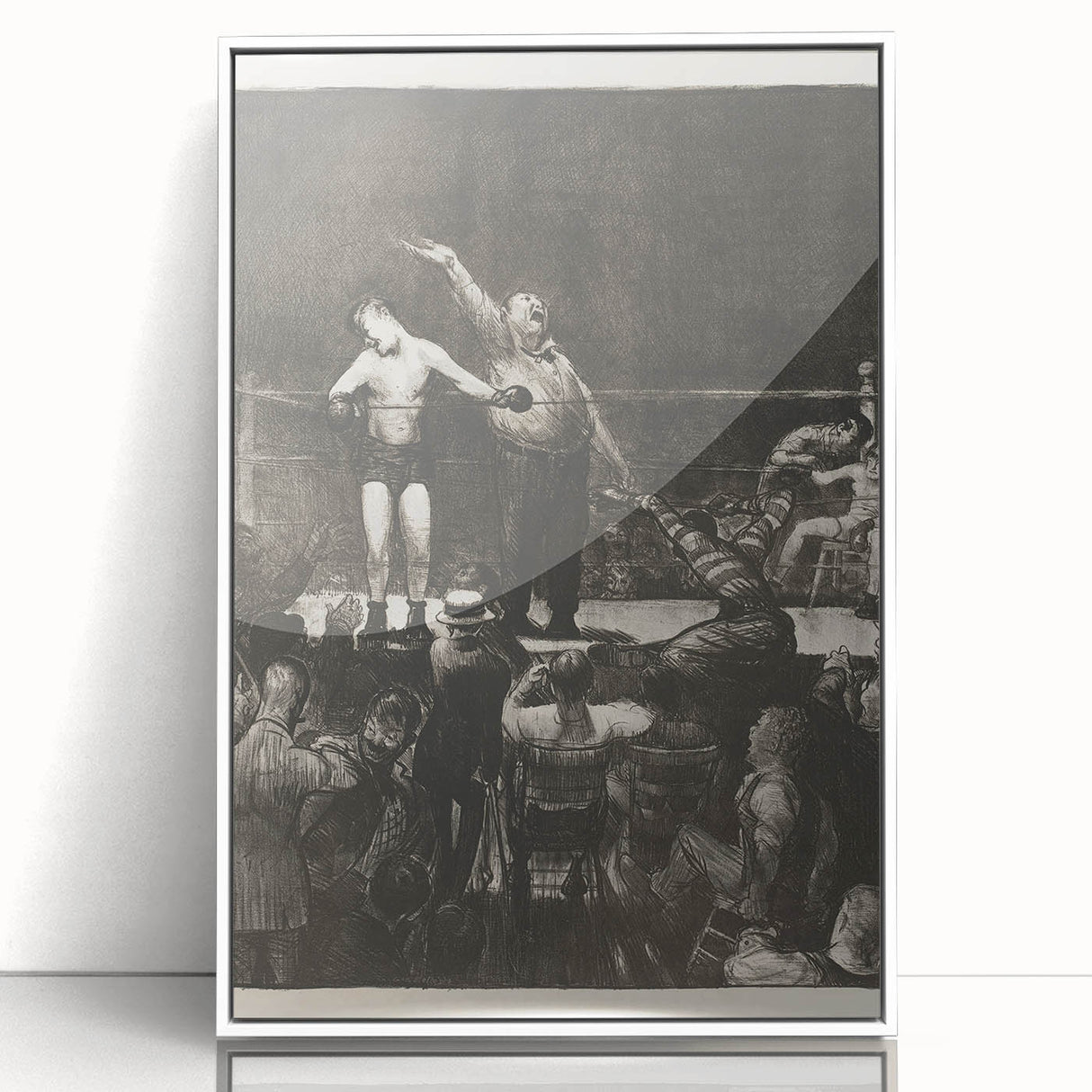 Modern Wall Art - Dramatic Boxing Match Scene | Monochrome Contemporary Print
