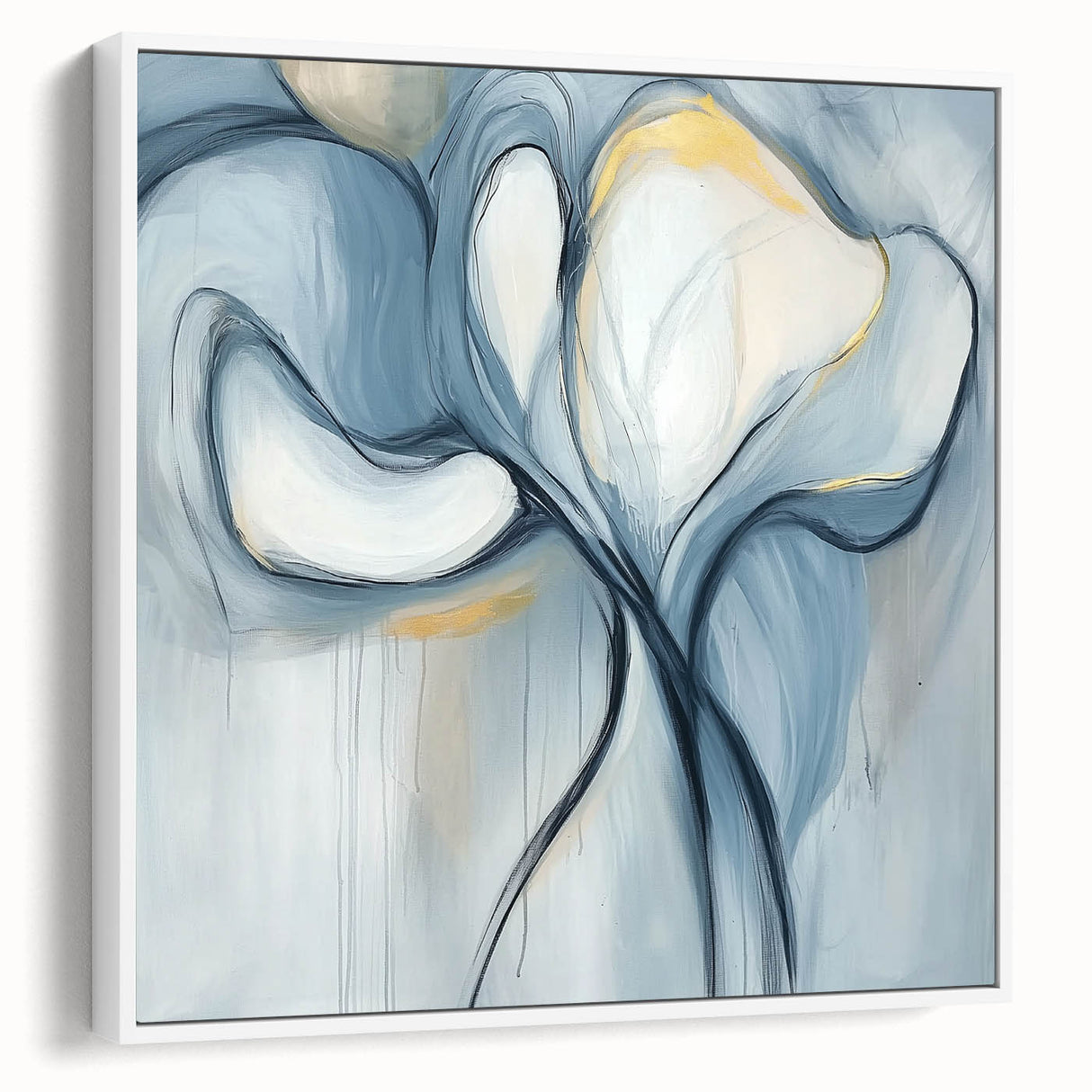 Framed minimalist abstract canvas art with a white background, showcasing soft gray and beige shapes, adding a contemporary touch to modern decor.