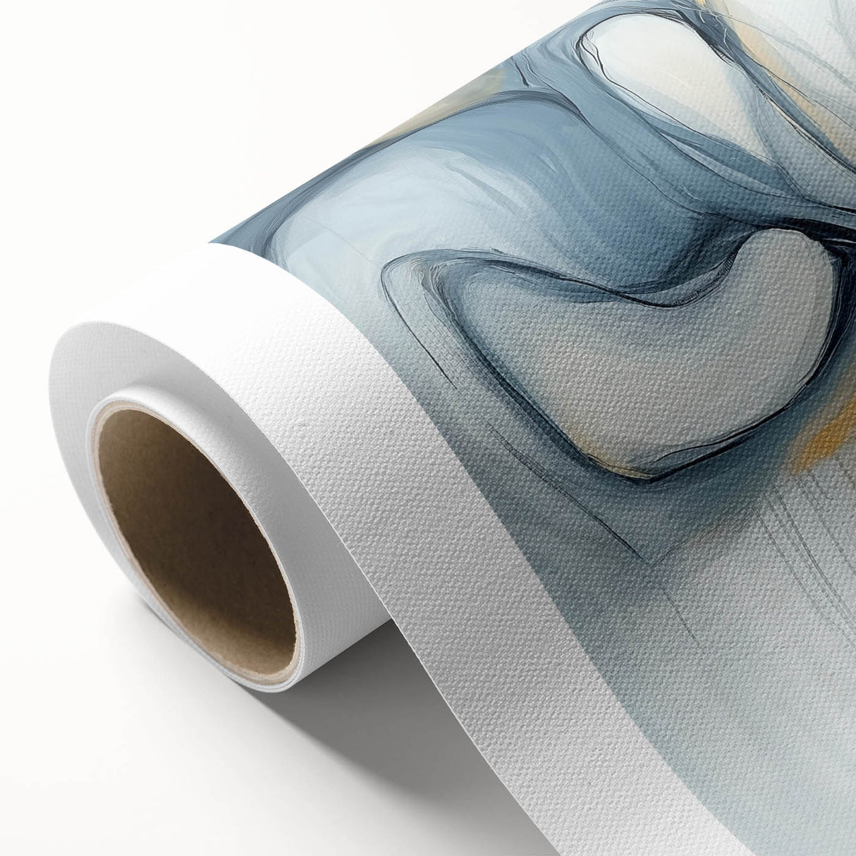 Abstract minimalist rolled canvas artwork showcasing a blend of soft beige and earthy tones, elegantly packaged in a protective cardboard tube for display or gifting.