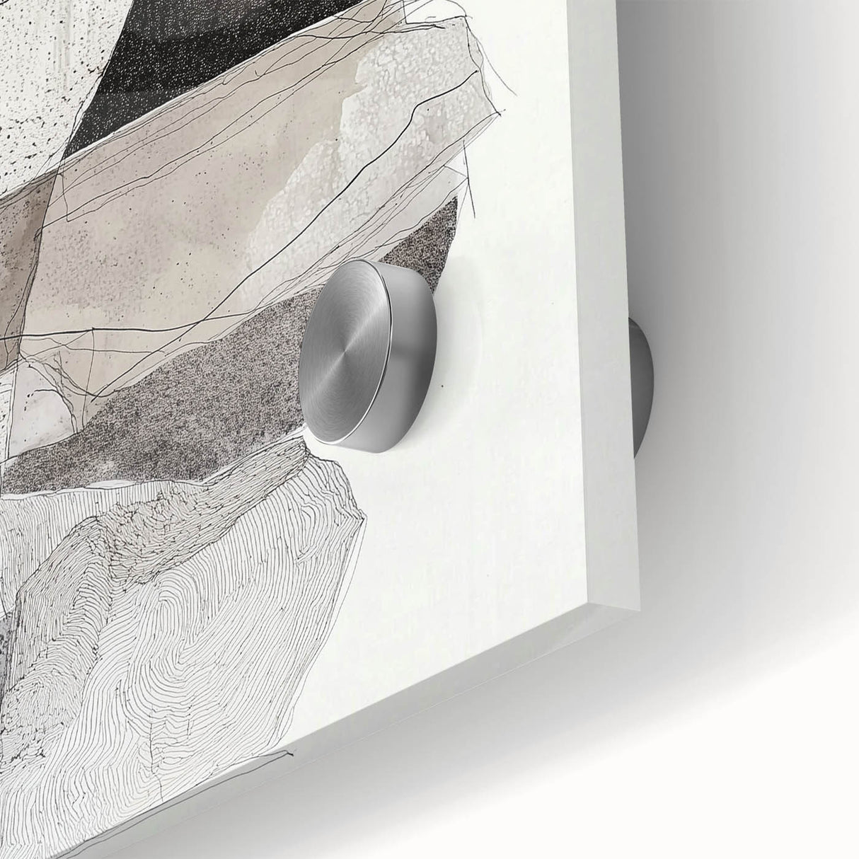 Close-up of an abstract minimalist acrylic glass artwork showcasing soft pastel colors and geometric shapes, perfect for modern home decor.