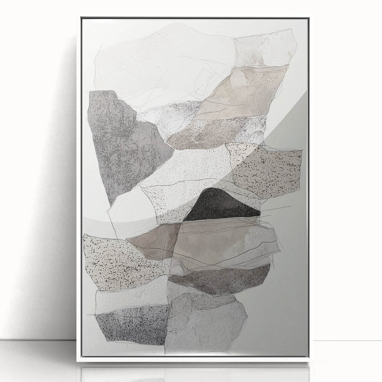 Framed acrylic artwork showcasing a minimalist abstract design with soft white tones, perfect for modern home decor and enhancing interior aesthetics.