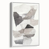 Framed minimalist abstract canvas artwork with a white background, showcasing elegant geometric shapes in soft pastel colors, ideal for modern home decor.