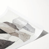 Abstract minimalist rolled print showcasing a blend of soft beige and muted blue tones, elegantly designed for modern home decor, presented in a protective cardboard tube.