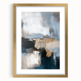 Minimalist gold-framed abstract artwork showcasing soft pastel colors and geometric shapes, perfect for modern home decor or office spaces.