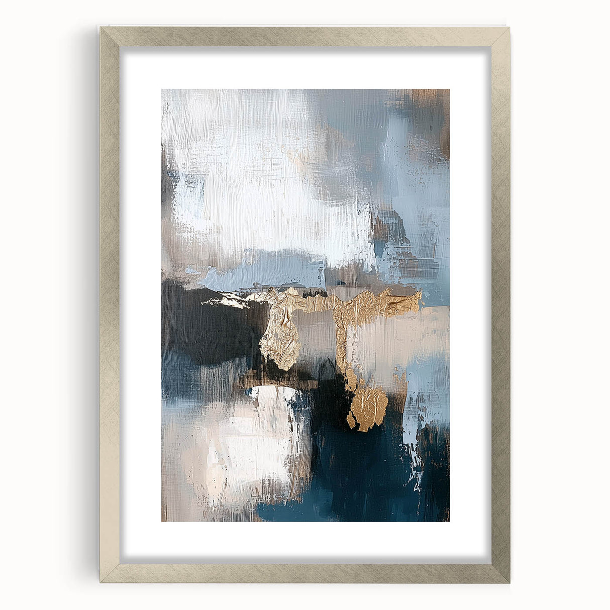 Abstract minimalist silver-framed artwork showcasing geometric patterns and soft color gradients, perfect for modern home decor. Ideal for enhancing contemporary interiors.