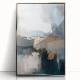 Framed minimalistic abstract art piece in silver acrylic, showcasing sleek geometric shapes and soft color gradients, perfect for contemporary home decor.