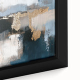 Close-up of a minimalist abstract wall art design on a framed canvas, showcasing soft pastel colors and elegant brush strokes, perfect for modern decor.