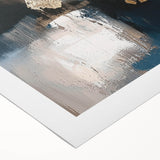 Abstract minimalist rolled canvas artwork featuring soft pastel colors and geometric shapes, elegantly packaged in a protective cardboard tube for safe transport.