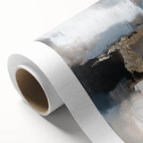 Abstract minimalist rolled canvas artwork featuring soft pastel colors and geometric shapes, elegantly arranged for modern home decor, displayed in a protective cardboard tube.