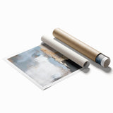 Abstract minimalist rolled print showcasing a soft color palette with subtle geometric shapes, packaged securely in a sturdy tube for safe delivery. Ideal for modern home decor or art enthusiasts seeking unique wall art.