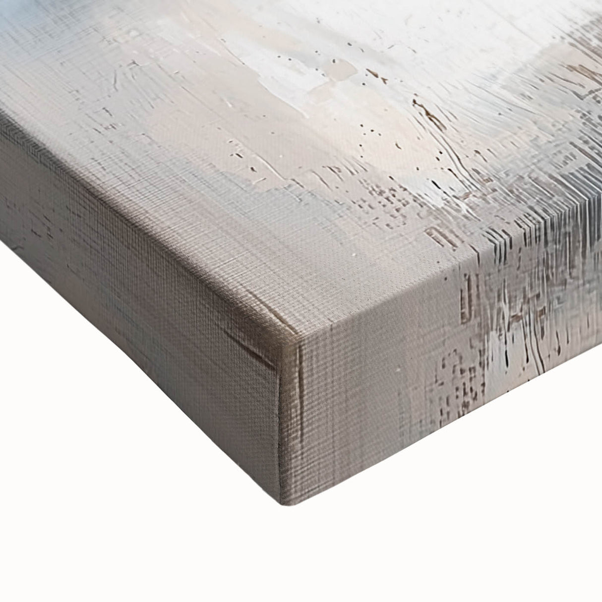 Close-up of a minimalist abstract stretched canvas artwork showcasing flowing lines and soft earth tones, perfect for modern home decor. The piece emphasizes subtle textures and elegant simplicity, ideal for enhancing any living space.