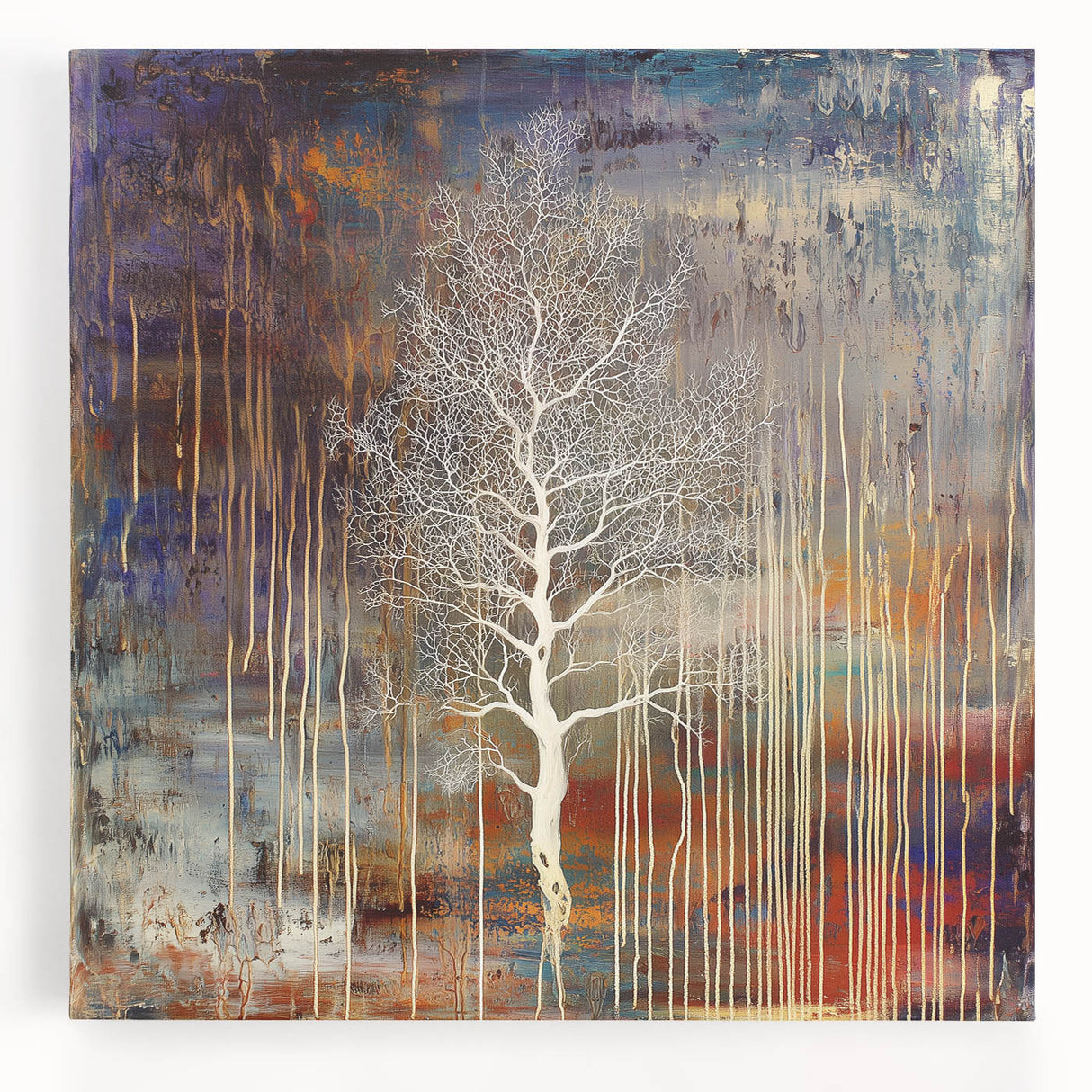 Golden Blue Abstract Tree Wall Art - Large Canvas & Framed Print