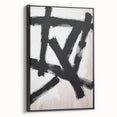 Framed minimalist abstract canvas artwork showcasing a sleek black design, viewed from the side, ideal for modern home decor. Perfect for enhancing contemporary interiors.