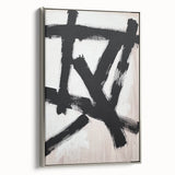 Framed minimalist abstract canvas artwork in silver finish, showcasing fluid shapes and subtle tones, perfect for modern home decor accents or gallery walls.