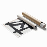 Abstract minimalist rolled print showcasing soft pastel colors and geometric shapes, elegantly packaged in a protective cardboard tube for easy display.