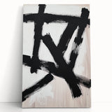 Abstract minimalist stretched canvas artwork featuring soft pastel colors and geometric shapes, elegantly leaning against a neutral wall, enhancing modern decor aesthetics.