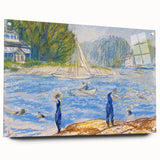 Modern Wall Art - Sunny Riverside Scene with Bathers | Serene Summer Decor