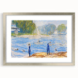 Modern Wall Art - Sunny Riverside Scene with Bathers | Serene Summer Decor