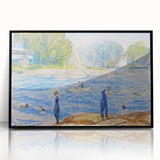 Modern Wall Art - Sunny Riverside Scene with Bathers | Serene Summer Decor