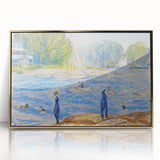 Modern Wall Art - Sunny Riverside Scene with Bathers | Serene Summer Decor