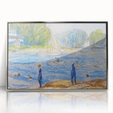 Modern Wall Art - Sunny Riverside Scene with Bathers | Serene Summer Decor