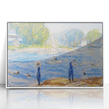 Modern Wall Art - Sunny Riverside Scene with Bathers | Serene Summer Decor