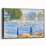Modern Wall Art - Sunny Riverside Scene with Bathers | Serene Summer Decor