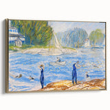 Modern Wall Art - Sunny Riverside Scene with Bathers | Serene Summer Decor