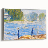 Modern Wall Art - Sunny Riverside Scene with Bathers | Serene Summer Decor