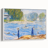 Modern Wall Art - Sunny Riverside Scene with Bathers | Serene Summer Decor