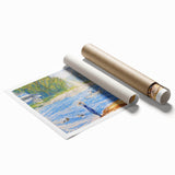 Modern Wall Art - Sunny Riverside Scene with Bathers | Serene Summer Decor