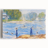 Modern Wall Art - Sunny Riverside Scene with Bathers | Serene Summer Decor