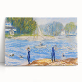 Modern Wall Art - Sunny Riverside Scene with Bathers | Serene Summer Decor