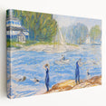 Modern Wall Art - Sunny Riverside Scene with Bathers | Serene Summer Decor