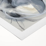 Abstract minimalist rolled canvas art showcasing soft, muted colors and geometric shapes, elegantly packaged in a protective cardboard tube for easy storage.