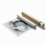 Abstract minimalist art print featuring soft pastel colors and geometric shapes, rolled and securely packaged in a protective tube for shipping. Ideal for modern home decor.