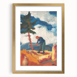 Modern Wall Art - Vibrant Rural Landscape with Worker | Colorful Art Print
