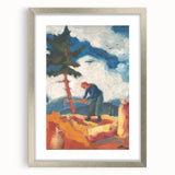 Modern Wall Art - Vibrant Rural Landscape with Worker | Colorful Art Print