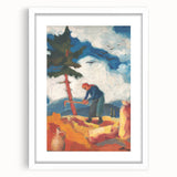 Modern Wall Art - Vibrant Rural Landscape with Worker | Colorful Art Print