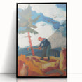 Modern Wall Art - Vibrant Rural Landscape with Worker | Colorful Art Print